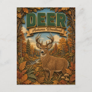 Deer Stag Autumn Woodland POPCUT Postcard