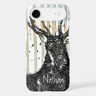 Deer/Stag Birch Tree linen Personalize iphone Case