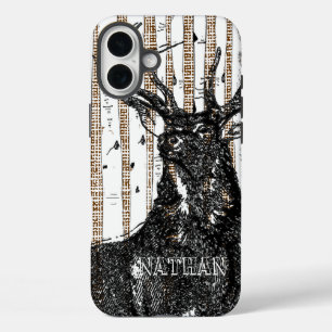 Deer/Stag Birch Tree Personalize  iPhone 16 Plus Case