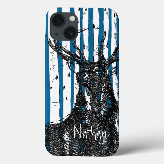 Deer/Stag Birch Tree Personalize iphone Case (Back)