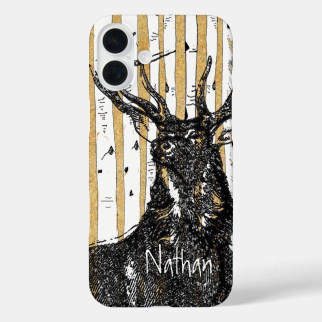 Deer/Stag Birch Tree Personalize iphone Case (Back)