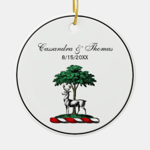Deer Stag by Tree Heraldic Crest Emblem Ceramic Ornament
