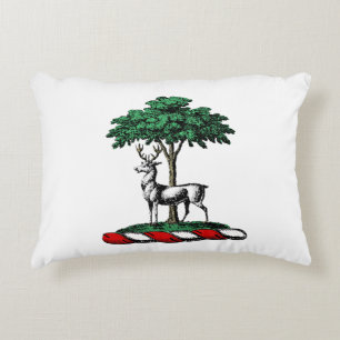 Deer Stag by Tree Heraldic Crest Emblem Decorative Pillow