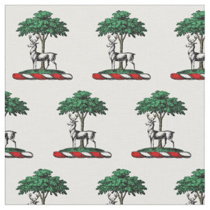 Deer Stag by Tree Heraldic Crest Emblem Fabric