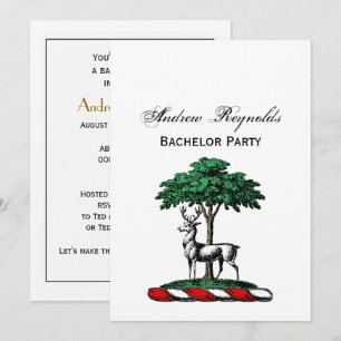 Deer Stag by Tree Heraldic Crest Emblem Invitation