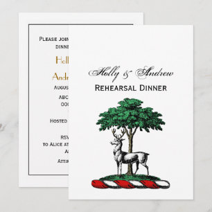 Deer Stag by Tree Heraldic Crest Emblem Invitation
