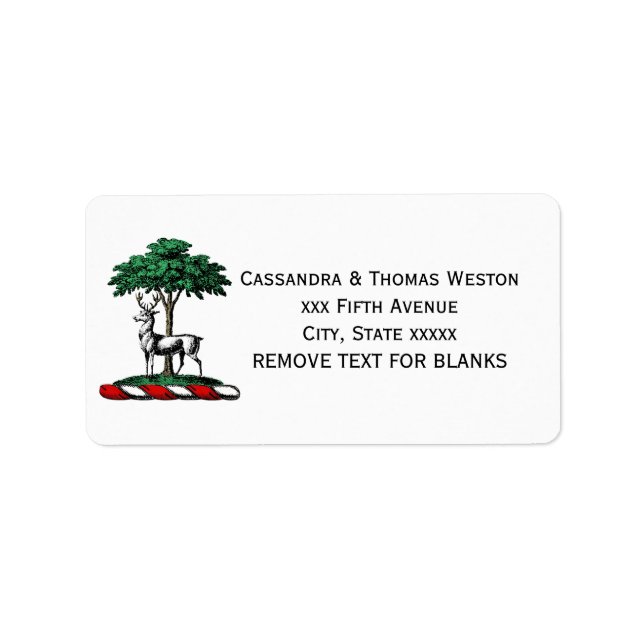 Deer Stag by Tree Heraldic Crest Emblem Label (Front)