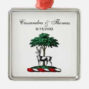 Deer Stag by Tree Heraldic Crest Emblem Metal Ornament