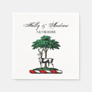 Deer Stag by Tree Heraldic Crest Emblem Napkin