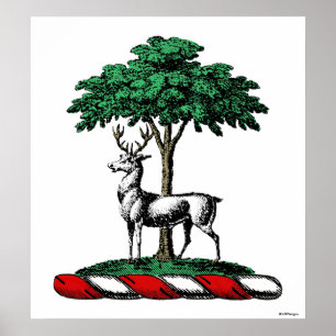 Deer Stag by Tree Heraldic Crest Emblem Poster