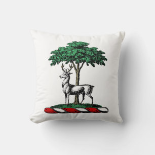 Deer Stag by Tree Heraldic Crest Emblem Throw Pillow