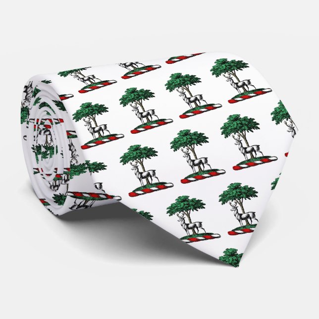 Deer Stag by Tree Heraldic Crest Emblem Tie (Rolled)