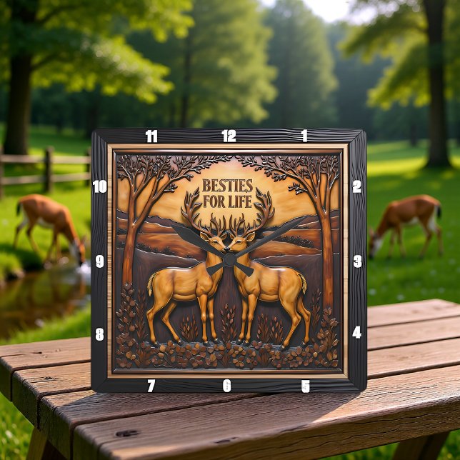 Deer Stag Pair Tree Arch Square Wall Clock (Creator Uploaded)