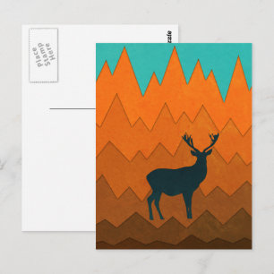 Deer Stag silhouette Autumn fall Colourful Abstrac Postcard