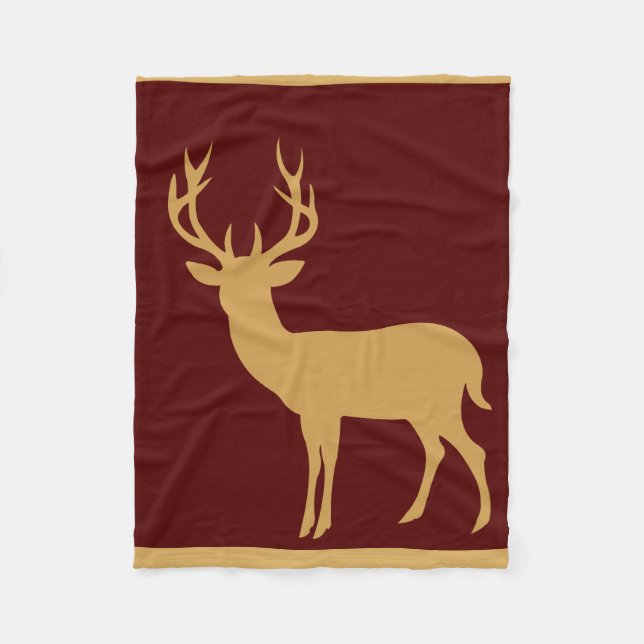 Deer Stag Silhouette | burgundy tan Fleece Blanket (Front)