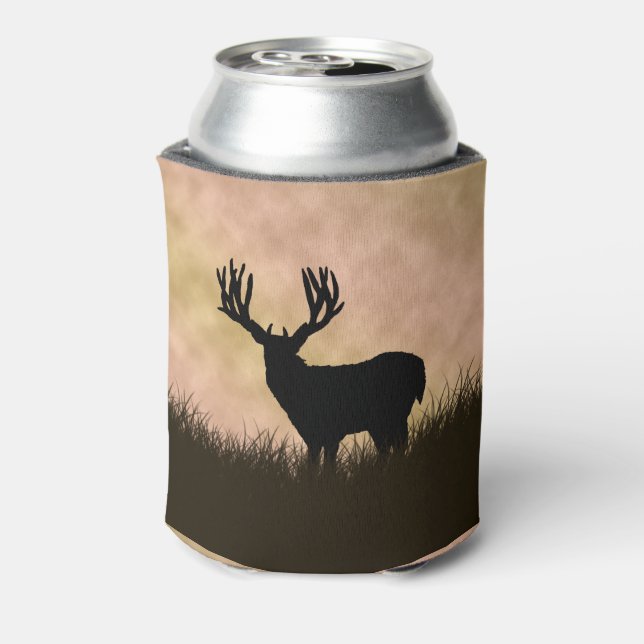 Deer Stag Silhouette Landscape Scenery Hunting Can Cooler (Can Back)