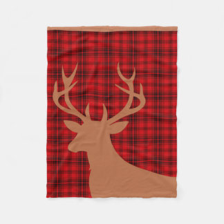 Deer Stag Silhouette Plaid | red tan Fleece Blanket