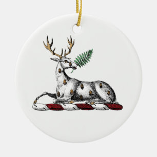 Deer Stag with Fern Heraldic Crest Emblem Ceramic Ornament