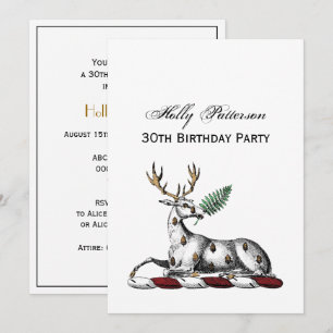 Deer Stag with Fern Heraldic Crest Emblem Invitation