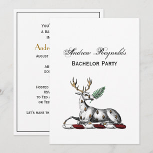 Deer Stag with Fern Heraldic Crest Emblem Invitation