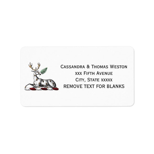 Deer Stag with Fern Heraldic Crest Emblem Label (Front)