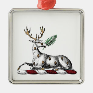 Deer Stag with Fern Heraldic Crest Emblem Metal Ornament