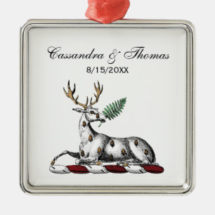 Deer Stag with Fern Heraldic Crest Emblem Metal Ornament