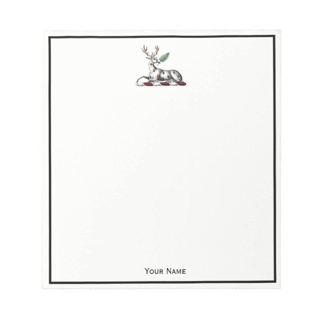Deer Stag with Fern Heraldic Crest Emblem Notepad (Front)