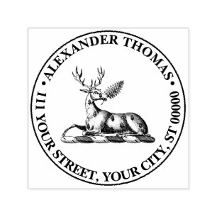 Deer Stag with Fern Heraldic Crest Emblem Self-inking Stamp