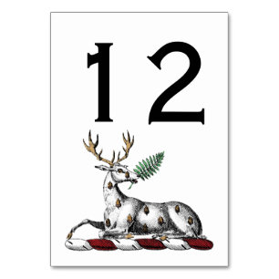 Deer Stag with Fern Heraldic Crest Emblem Table Number