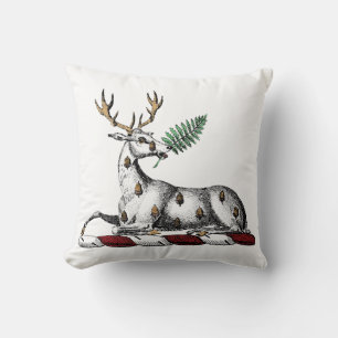 Deer Stag with Fern Heraldic Crest Emblem Throw Pillow