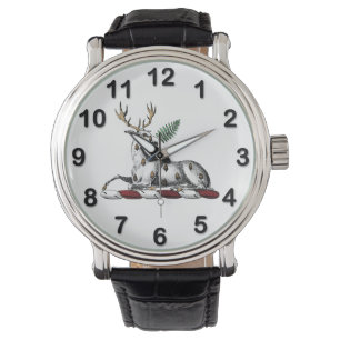 Deer Stag with Fern Heraldic Crest Emblem Watch