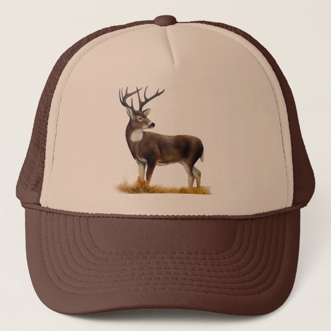 Deer standing alone on customizable products trucker hat (Front)