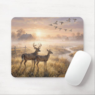 Deer Standing by a River at Dawn Mouse Pad