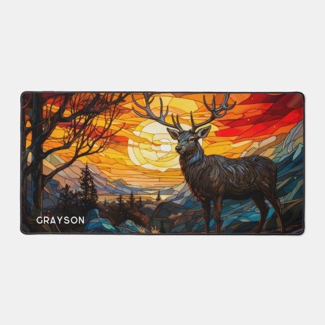 Deer Sunset Woodland Mountains Nom personnalisé (Recto)