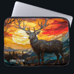 Deer Sunset Woodland Mountains Personalized Name Laptop Sleeve<br><div class="desc">Deer Sunset Woodland Mountains Personalized Name Computer Laptop Sleeve Case features a deer at sunset with trees and mountains in the background in a stained glass effect and personalized with your name in modern script typography. Perfect as a gift for family and friends for birthday, Christmas, holidays, Father's Day, brother,...</div>