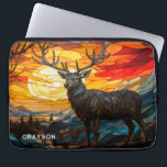 Deer Sunset Woodland Mountains Personalized Name Laptop Sleeve<br><div class="desc">Deer Sunset Woodland Mountains Personalized Name Computer Laptop Sleeve Case features a deer at sunset with trees and mountains in the background in a stained glass effect and personalized with your name in modern script typography. Perfect as a gift for family and friends for birthday, Christmas, holidays, Father's Day, brother,...</div>