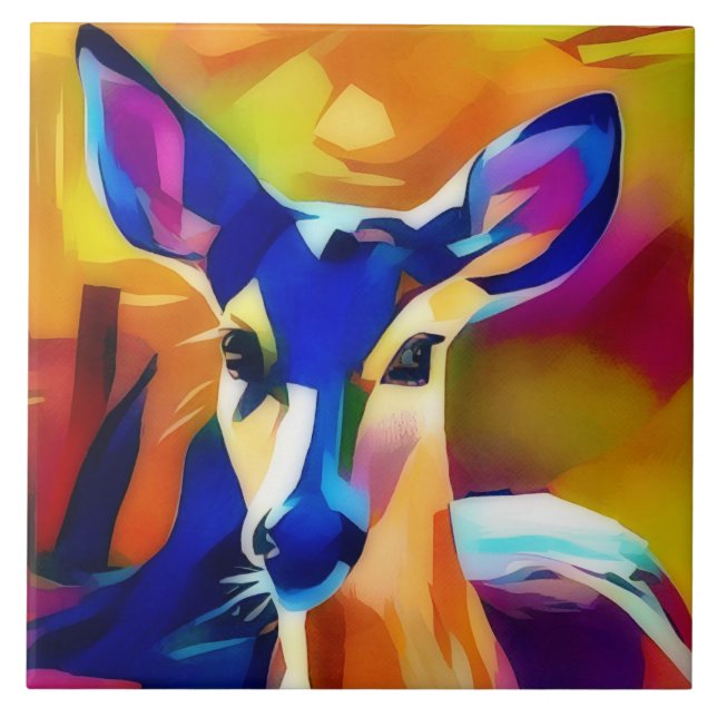 Deer Sweet Face Pop Art Style Tile Trivet (Front)