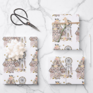 Deer, Tent and Dreamcatchers Wrapping Paper Sheet