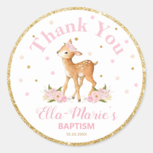 Deer Thank You Sticker Labels Baptism Favours