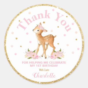 Deer Thank You Sticker Labels Birthday Favors