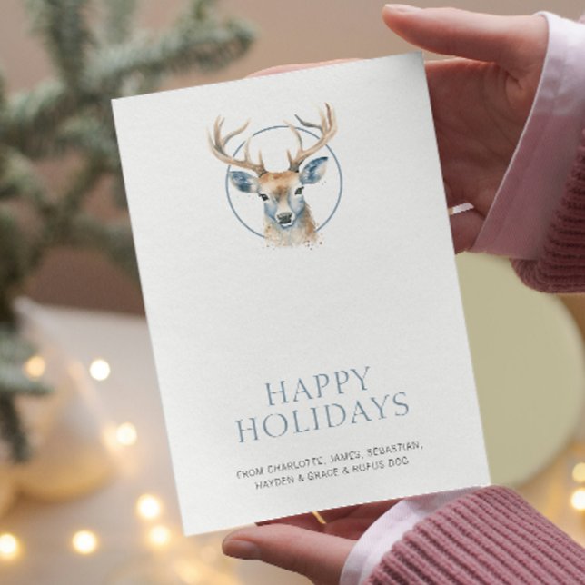 Deer Themed Christmas Personalized Holiday Card (Deer Themed Christmas Personalized Holiday Cards from Ricaso. Elegant, simple holiday greetings card)