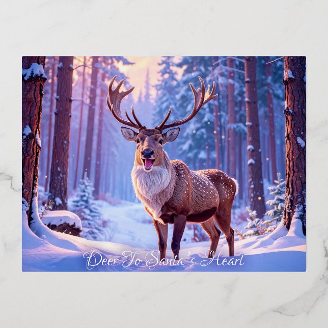 Deer To Santa's Heart - Reindeer Foil Holiday Postcard (Front)