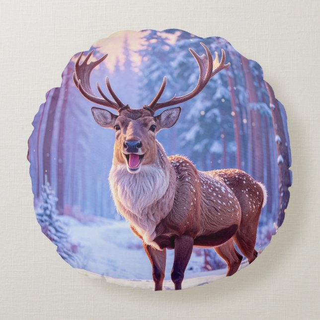 Deer To Santa's Heart - Reindeer Round Pillow (Front)