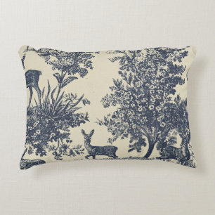 Deer Toile Pattern Woodland Scenic Botanical Accent Pillow