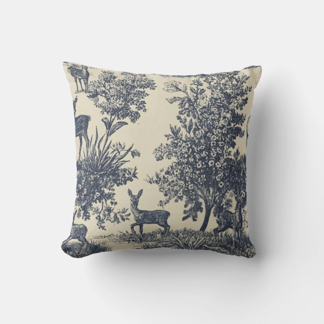 Deer Toile Pattern Woodland Scenic Botanical Throw Pillow (Front)