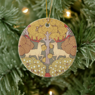 Deer &Tree Squirrel Bird Rowan Berries Art Nouveau Ceramic Ornament