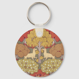 Deer &Tree,Squirrel,Bird,Rowan Berries Art Nouveau Keychain