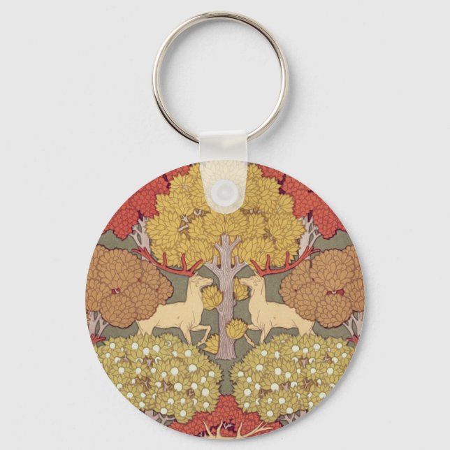 Deer &Tree,Squirrel,Bird,Rowan Berries Art Nouveau Keychain (Front)