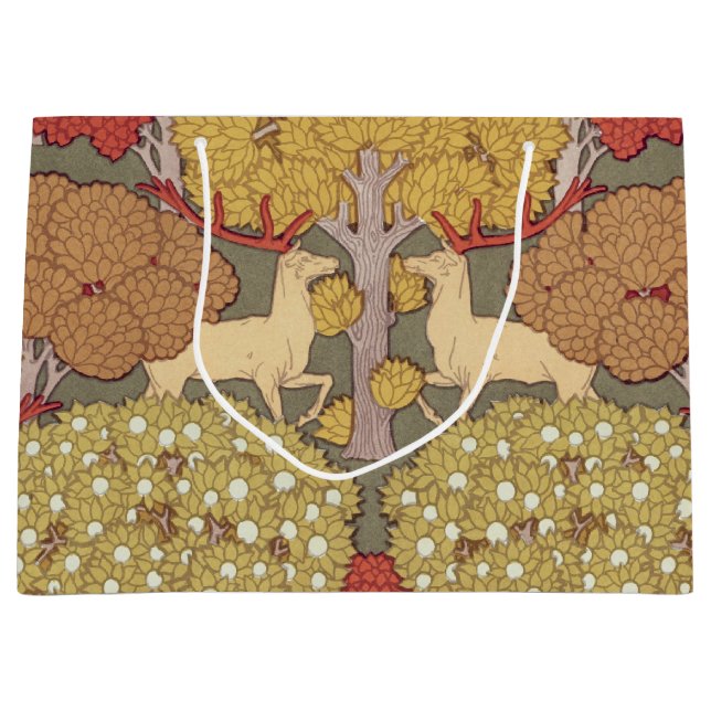 Deer &Tree Squirrel Bird Rowan Berries Art Nouveau Large Gift Bag (Front)